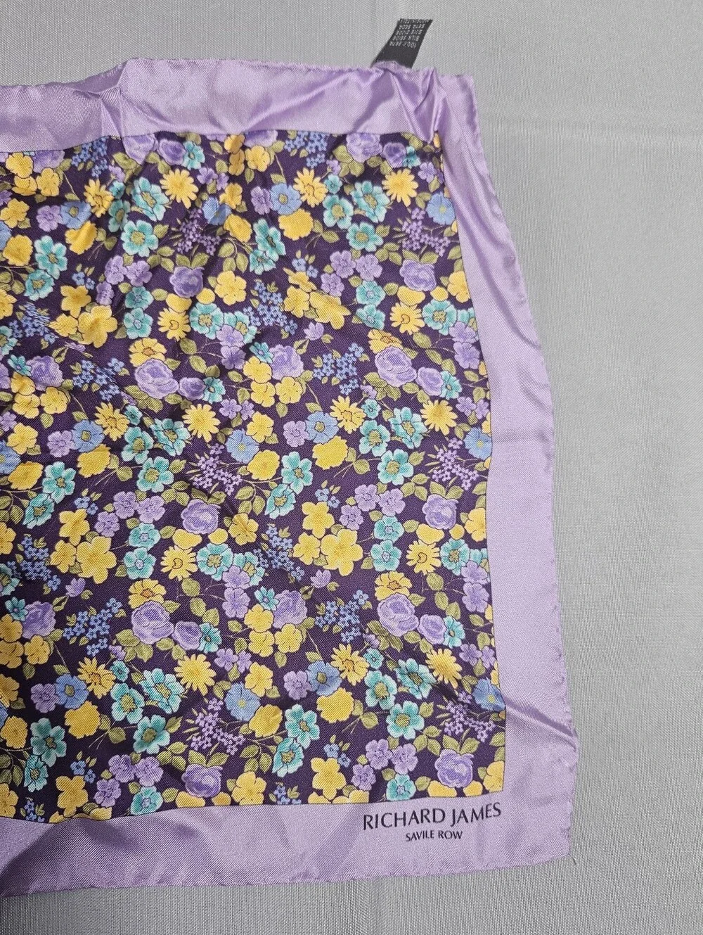 Richard James Savile Row Floral Designer Purple Small Silk Scarf Pocket Square